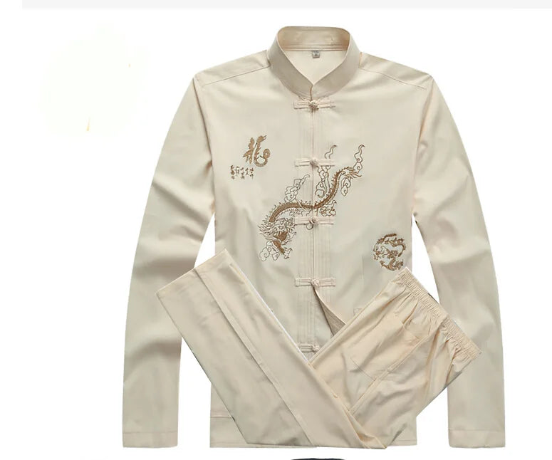 Chinese Men Cotton Kung Fu Suit Embroidery  Wu Shu Uniform Tai Chi Clothing Short Sleeve Shirt+Pant M L XL XXL XXXL MS013