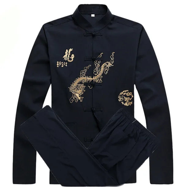Chinese Men Cotton Kung Fu Suit Embroidery  Wu Shu Uniform Tai Chi Clothing Short Sleeve Shirt+Pant M L XL XXL XXXL MS013