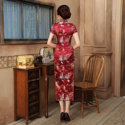 2021 New High Fashion Green Rayon Cheongsam Chinese Classic Women's Qipao Elegant Short Sleeve Novelty Long Dress S-3XL C0136-D