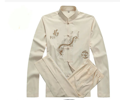 Chinese Men Cotton Kung Fu Suit Embroidery  Wu Shu Uniform Tai Chi Clothing Short Sleeve Shirt+Pant M L XL XXL XXXL MS013