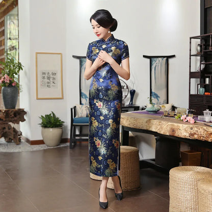 2021 New High Fashion Green Rayon Cheongsam Chinese Classic Women's Qipao Elegant Short Sleeve Novelty Long Dress S-3XL C0136-D
