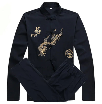 Chinese Men Cotton Kung Fu Suit Embroidery  Wu Shu Uniform Tai Chi Clothing Short Sleeve Shirt+Pant M L XL XXL XXXL MS013