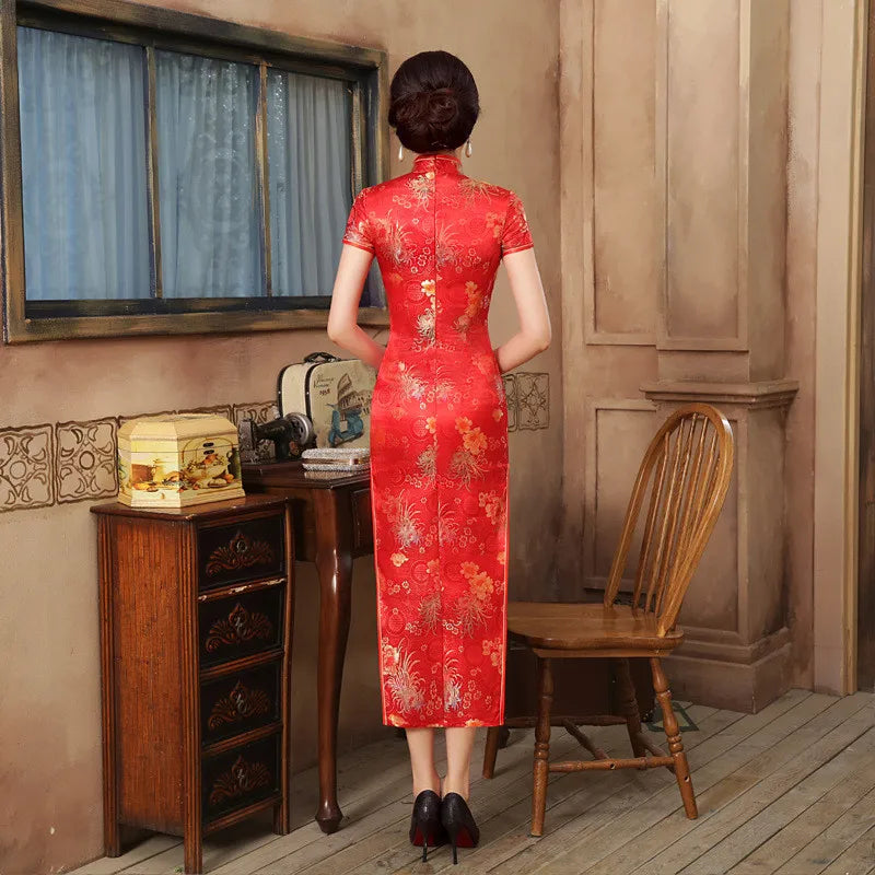 2021 New High Fashion Green Rayon Cheongsam Chinese Classic Women's Qipao Elegant Short Sleeve Novelty Long Dress S-3XL C0136-D