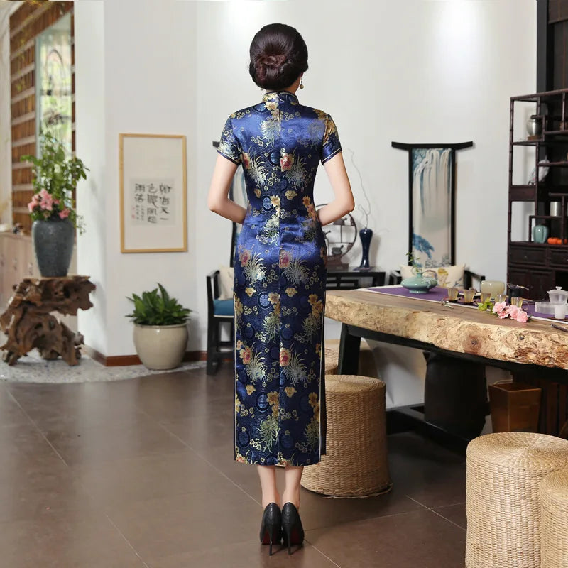 2021 New High Fashion Green Rayon Cheongsam Chinese Classic Women's Qipao Elegant Short Sleeve Novelty Long Dress S-3XL C0136-D