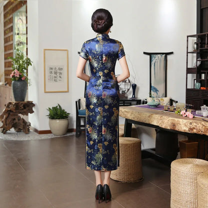 2021 New High Fashion Green Rayon Cheongsam Chinese Classic Women's Qipao Elegant Short Sleeve Novelty Long Dress S-3XL C0136-D