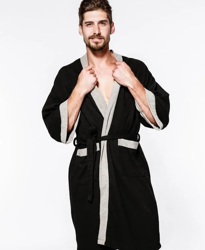Cotton Waffle Men Kimono Bathrobe Gown Sleepwear Couple Black Robe Nightwear Loose Casual Sauna Yukata Spring Summer Home Wear