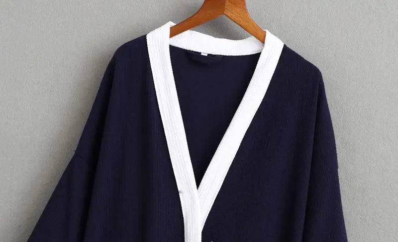 Cotton Waffle Men Kimono Bathrobe Gown Sleepwear Couple Black Robe Nightwear Loose Casual Sauna Yukata Spring Summer Home Wear