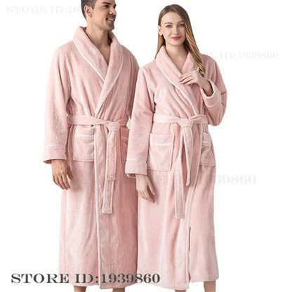 Autumn Winter Women's Sleepwear Thicken Flannel Couple Long Robe Kimono Bathrobe Gown Loungewear Loose Coral Fleece Home Wear
