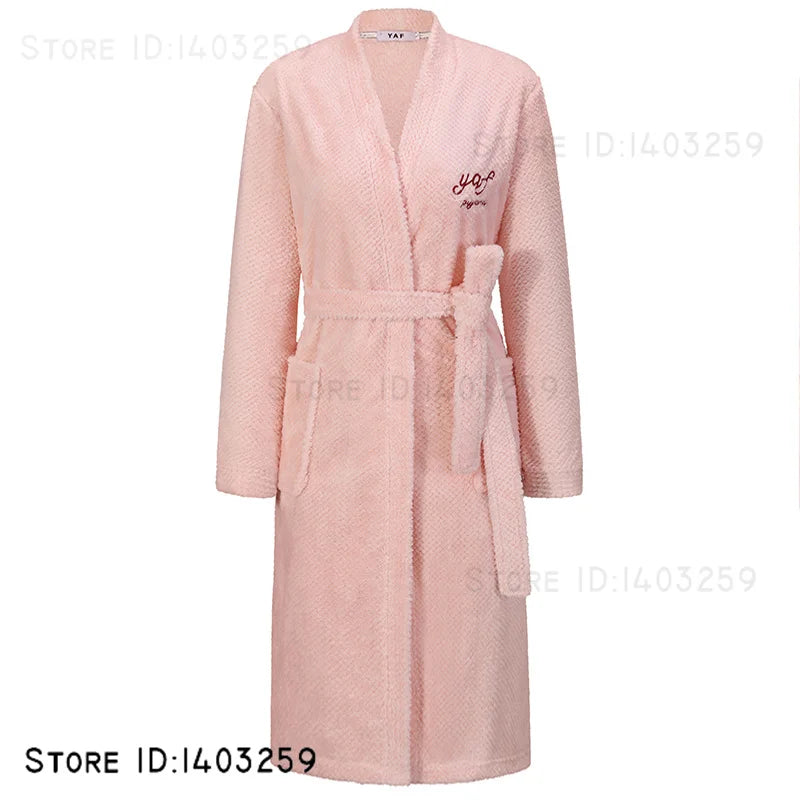 Plus Size 3XL Flannel Robe Kimono Bathrobe Gown Winter New Couple Sleepwear Home Clothes Loose Coral Fleece Nightwear Loungewear