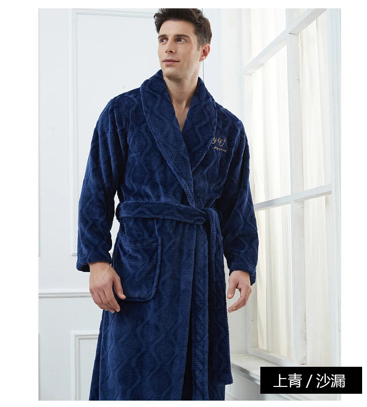 Winter Autumn Thicken Lapel Kimono Shower Robe Men's Warm Flannel Bathrobe Sleepwear with Pocket Loungewear Plus Size 3Xl 4Xl