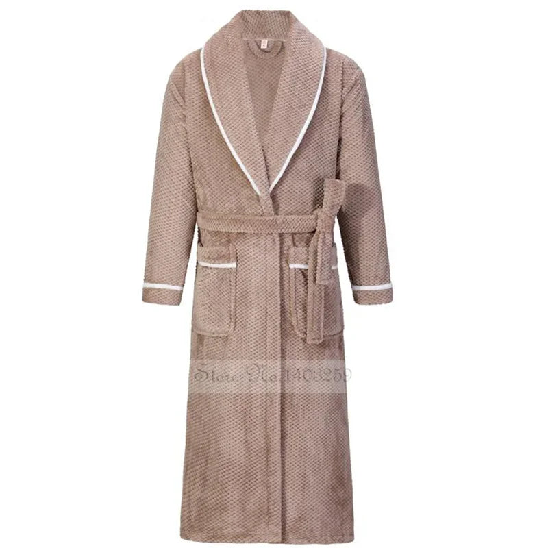 Oversize 3XL 4XL Winter Thicken Warm Sleepwear Kimono Bathrobe Gown Flannel Men Long Robe Loose Coral Fleece Homewear Loungewear