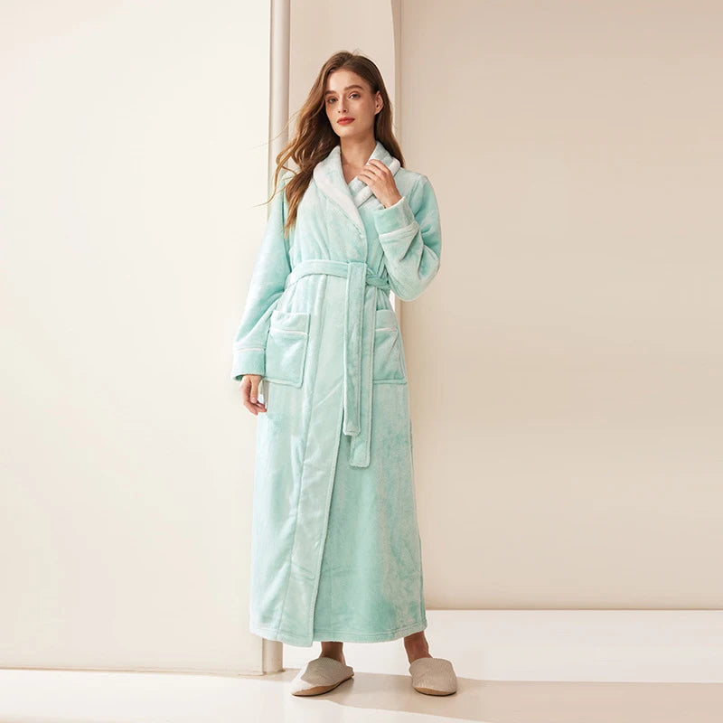 Autumn Winter Coral Fleece Sleepwear Thicken Warm Flannel Couple's Long Robe Men's Kimono Bathrobe Gown Home Clothes Lounge Wear