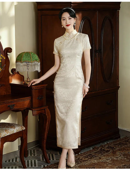 Classic Tradition China Qipao Big Size Chinese Dress Women Elegant Long Cheongsam Sexy Jacquard Vestidos Evening Party Dress 3XL