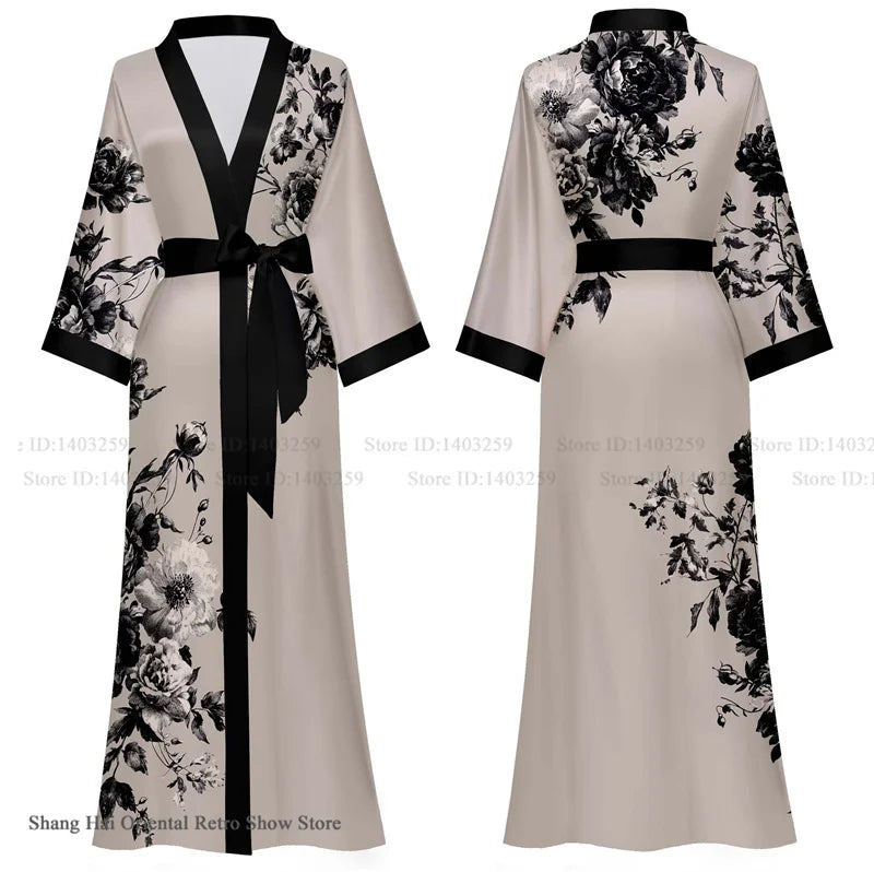 Oversize Long Robe Spring Summer Women Sleepwear Kimono Bathrobe Gown Sexy Satin Nightwear Nightgown Loose Home Dress Loungewear