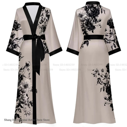 Oversize Long Robe Spring Summer Women Sleepwear Kimono Bathrobe Gown Sexy Satin Nightwear Nightgown Loose Home Dress Loungewear