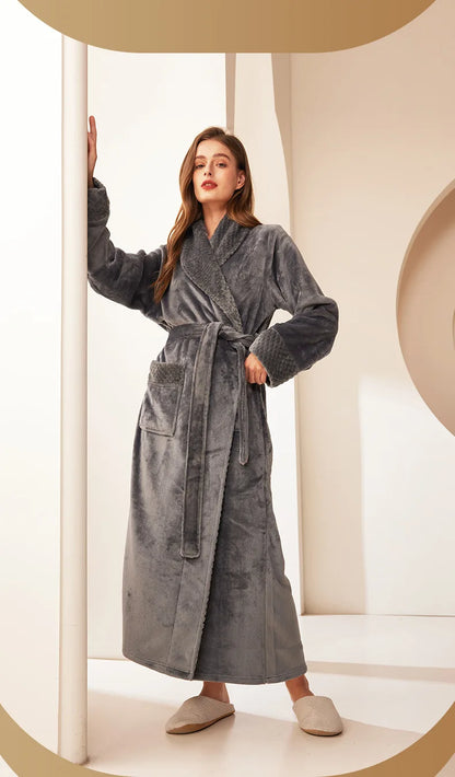 Autumn Winter Coral Fleece Sleepwear Thicken Warm Flannel Couple's Long Robe Men's Kimono Bathrobe Gown Home Clothes Lounge Wear