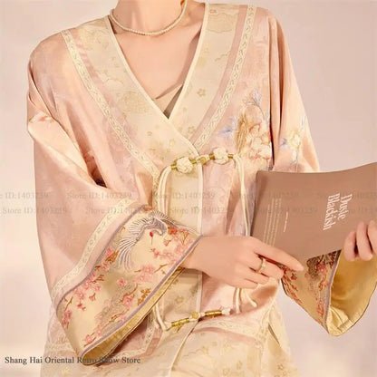 Chinese Style Tang Clothes Jacquard Embroidery Hanfu Cardigan Coat Retro V-Neck Qipao Top Jacket Spring Summer Women's Outwear