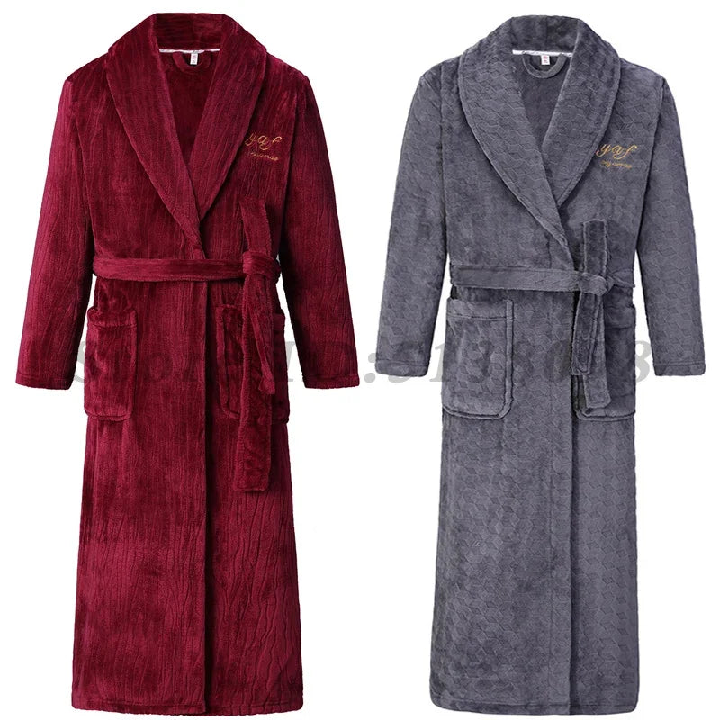 Autumn Winter Flannel Long Robe Couple Thicked Warm Sleepwear Men Casual Bathrobe Gown Plus Size Nightgown Women Loose Home Wear