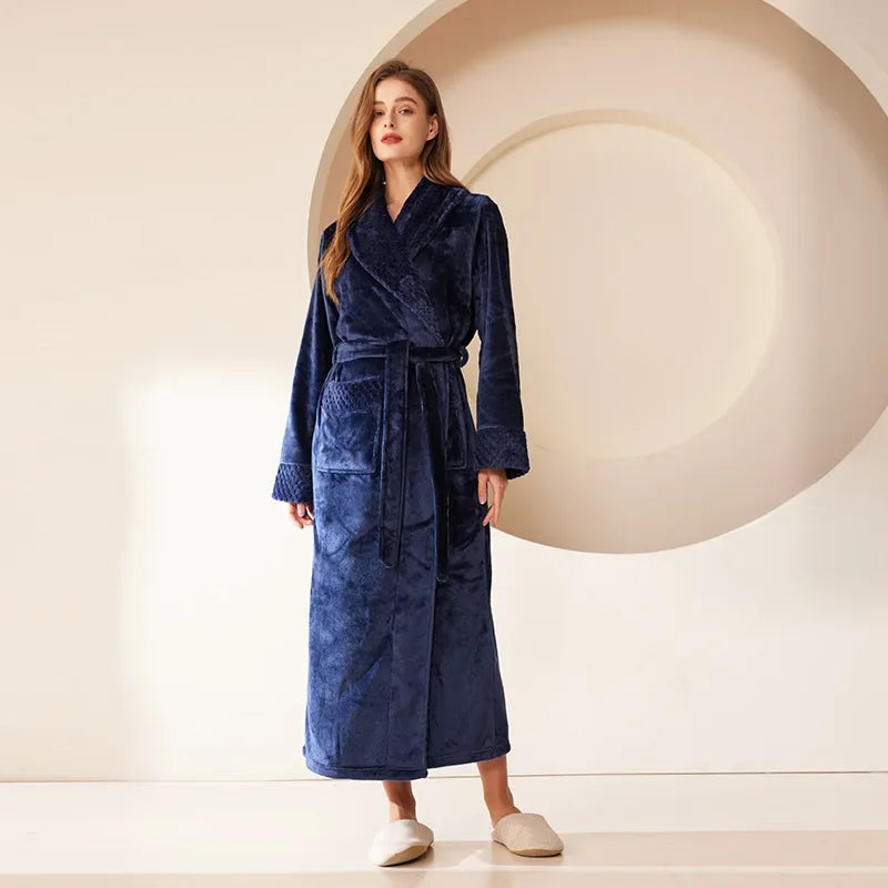 Autumn Winter Coral Fleece Sleepwear Thicken Warm Flannel Couple's Long Robe Men's Kimono Bathrobe Gown Home Clothes Lounge Wear