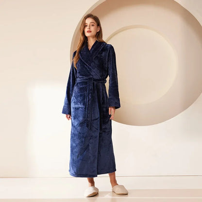 Autumn Winter Coral Fleece Sleepwear Thicken Warm Flannel Couple's Long Robe Men's Kimono Bathrobe Gown Home Clothes Lounge Wear