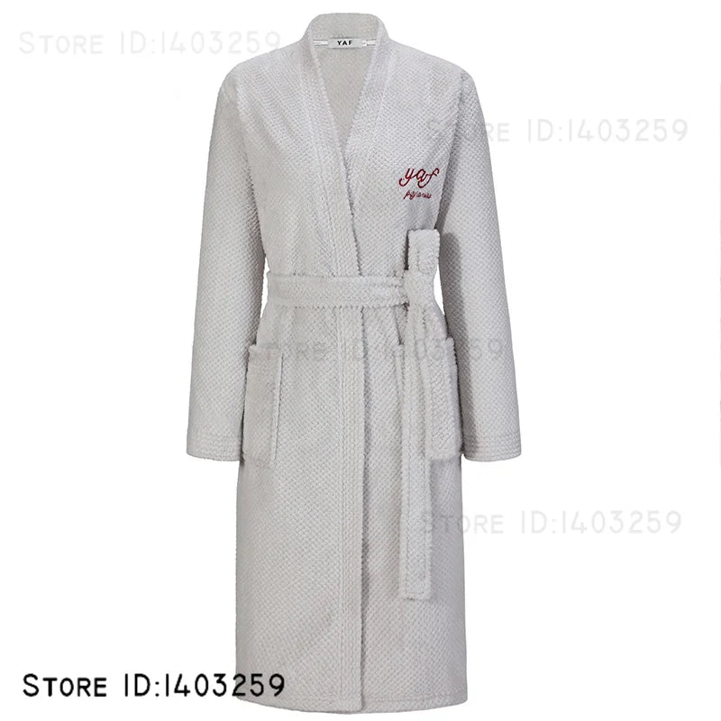 Plus Size 3XL Flannel Robe Kimono Bathrobe Gown Winter New Couple Sleepwear Home Clothes Loose Coral Fleece Nightwear Loungewear