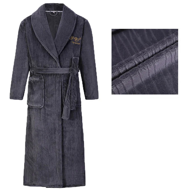 Autumn Winter Flannel Long Robe Couple Thicked Warm Sleepwear Men Casual Bathrobe Gown Plus Size Nightgown Women Loose Home Wear
