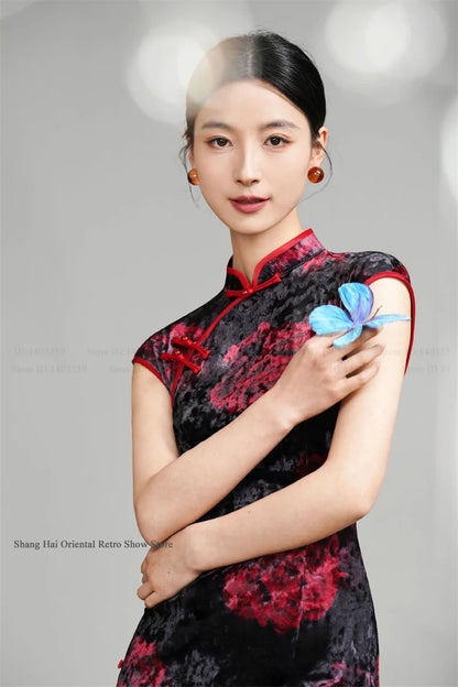 Vintage Women Velvet Cheongsam Improved Plus Size Dress Chinese Traditional Evening Dresses Female Sexy Long Qipao Costume 3XL