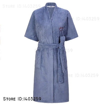 Plus Size 3XL Flannel Robe Kimono Bathrobe Gown Winter New Couple Sleepwear Home Clothes Loose Coral Fleece Nightwear Loungewear