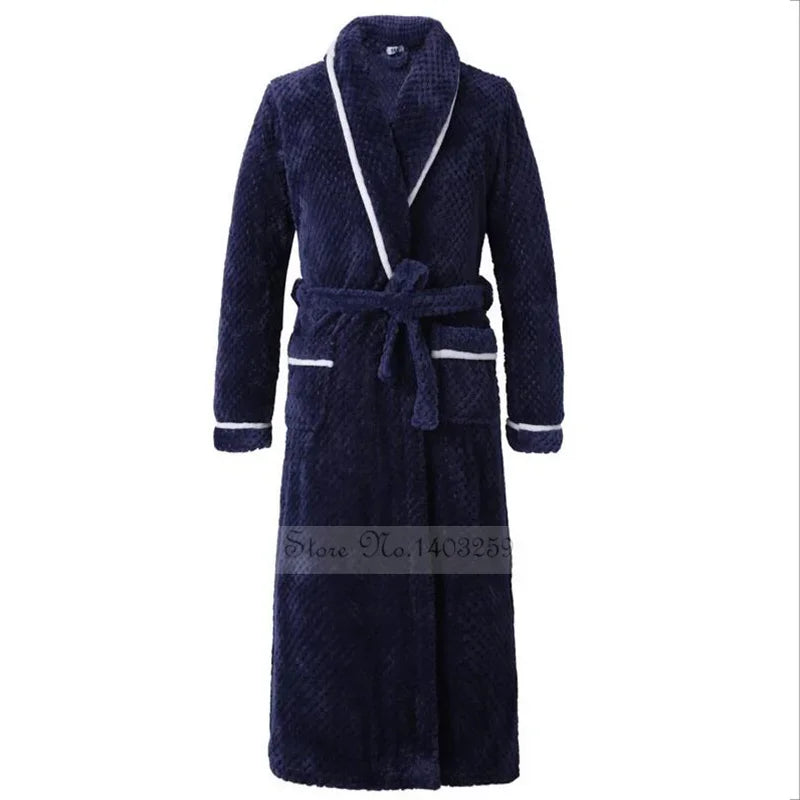 Oversize 3XL 4XL Winter Thicken Warm Sleepwear Kimono Bathrobe Gown Flannel Men Long Robe Loose Coral Fleece Homewear Loungewear