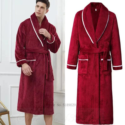 Oversize 3XL 4XL Winter Thicken Warm Sleepwear Kimono Bathrobe Gown Flannel Men Long Robe Loose Coral Fleece Homewear Loungewear