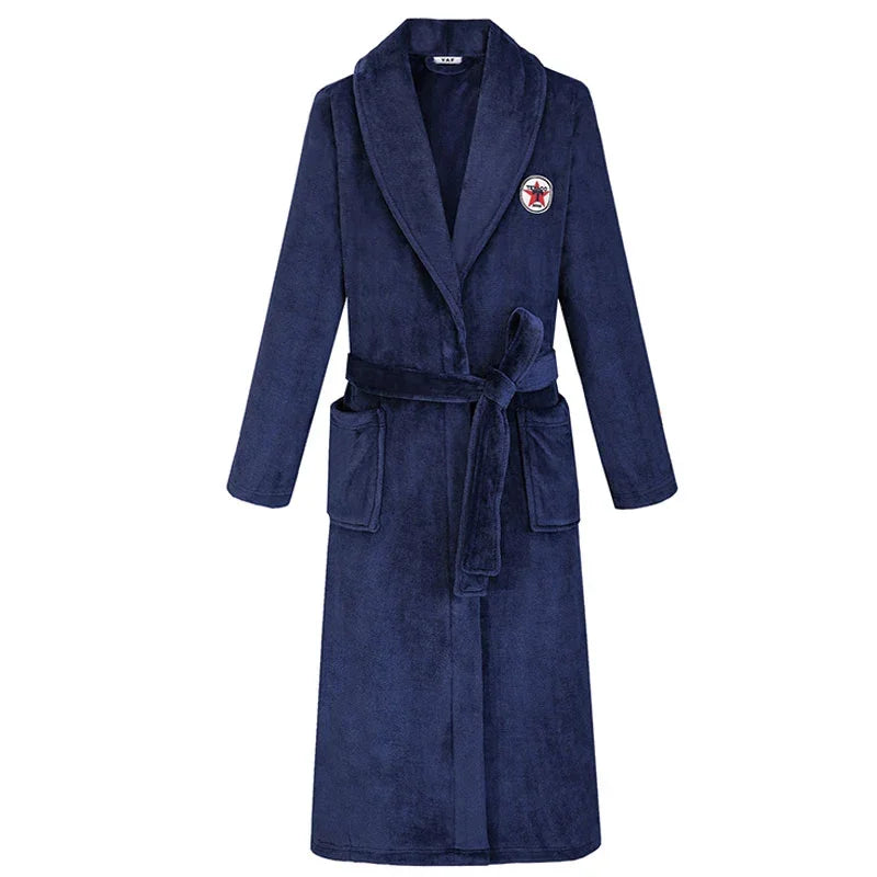 Winter Autumn Thicken Lapel Kimono Shower Robe Men's Warm Flannel Bathrobe Sleepwear with Pocket Loungewear Plus Size 3Xl 4Xl