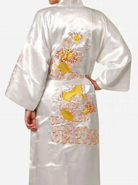Embroider Dragon Kimono Bathrobe Gown Chinese Style Robe Classical Man Homewear Long Satin Nightgown Loose Sleepwear Loungewear