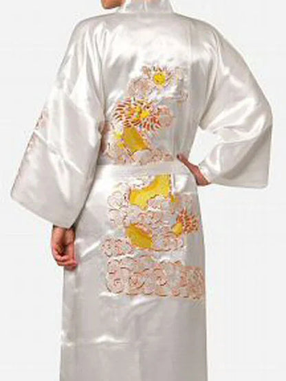 Embroider Dragon Kimono Bathrobe Gown Chinese Style Robe Classical Man Homewear Long Satin Nightgown Loose Sleepwear Loungewear