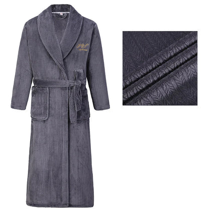 Autumn Winter Flannel Long Robe Couple Thicked Warm Sleepwear Men Casual Bathrobe Gown Plus Size Nightgown Women Loose Home Wear