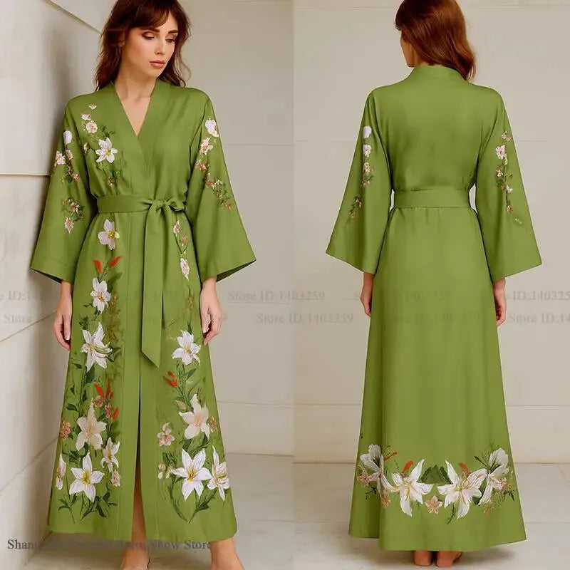 Oversize Long Robe Spring Summer Women Sleepwear Kimono Bathrobe Gown Sexy Satin Nightwear Nightgown Loose Home Dress Loungewear