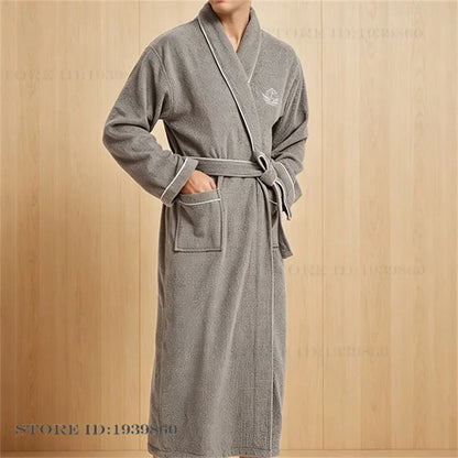 Thicken Cotton Terry Couple Sleepwear Long Robe Homewear New Nightwear Towel Bathrobe Kimono Gown Loose Casual Loungewear