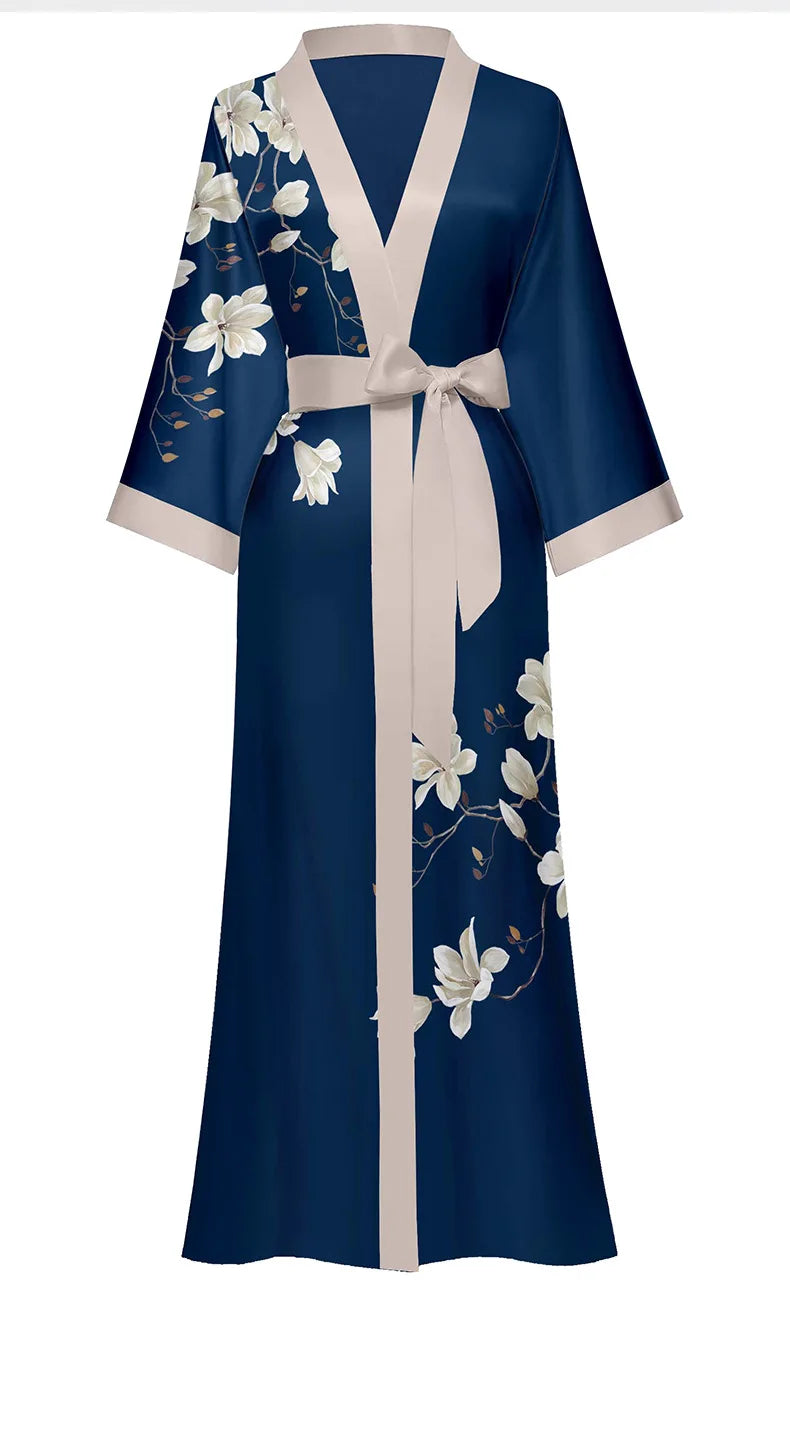 Oversize Long Robe Spring Summer Women Sleepwear Kimono Bathrobe Gown Sexy Satin Nightwear Nightgown Loose Home Dress Loungewear