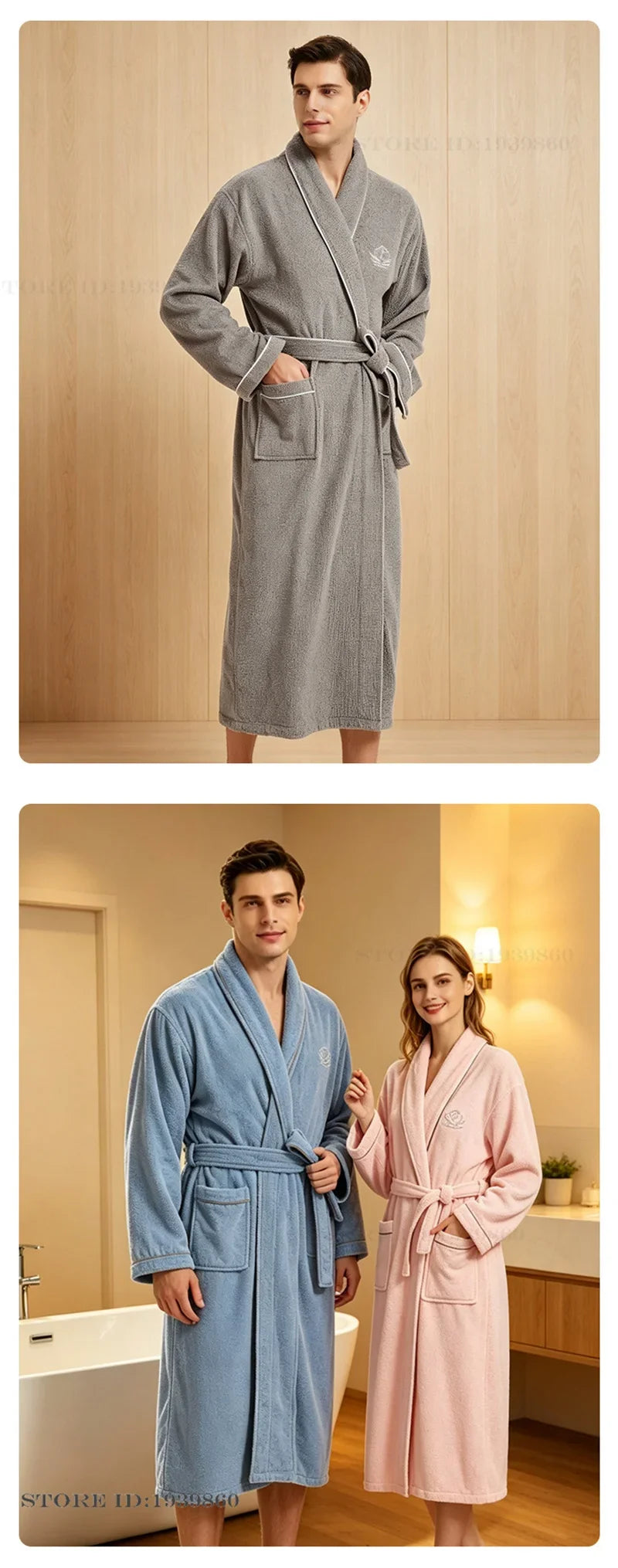 Thicken Cotton Terry Couple Sleepwear Long Robe Homewear New Nightwear Towel Bathrobe Kimono Gown Loose Casual Loungewear