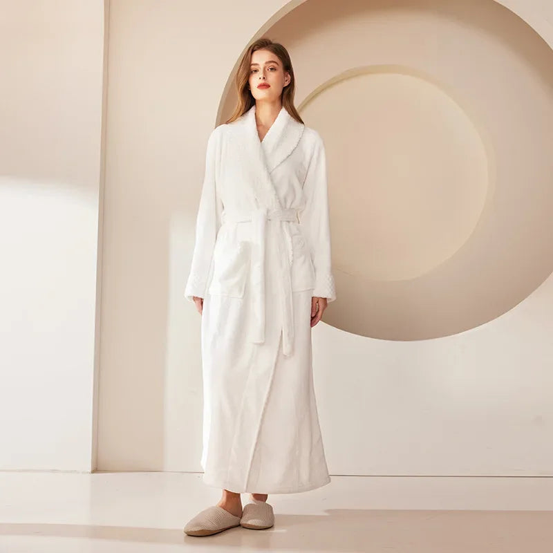 Autumn Winter Coral Fleece Sleepwear Thicken Warm Flannel Couple's Long Robe Men's Kimono Bathrobe Gown Home Clothes Lounge Wear