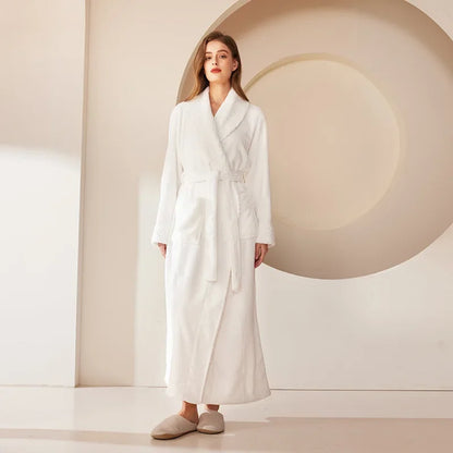 Autumn Winter Coral Fleece Sleepwear Thicken Warm Flannel Couple's Long Robe Men's Kimono Bathrobe Gown Home Clothes Lounge Wear