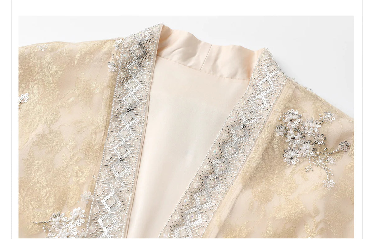 Chinese Style Tang Clothes Qipao Tops Sequin Embroidery Hanfu Cardigan Vintage V-Neck Women Jacket Elegant Spring Summer Outwear