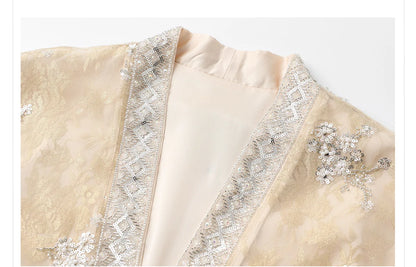 Chinese Style Tang Clothes Qipao Tops Sequin Embroidery Hanfu Cardigan Vintage V-Neck Women Jacket Elegant Spring Summer Outwear