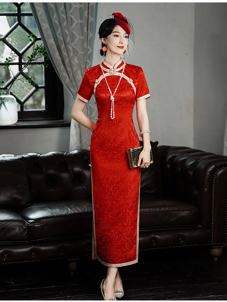 Classic Tradition China Qipao Big Size Chinese Dress Women Elegant Long Cheongsam Sexy Jacquard Vestidos Evening Party Dress 3XL