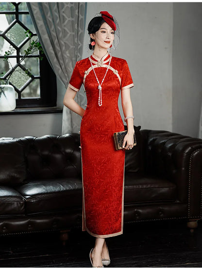 Classic Tradition China Qipao Big Size Chinese Dress Women Elegant Long Cheongsam Sexy Jacquard Vestidos Evening Party Dress 3XL