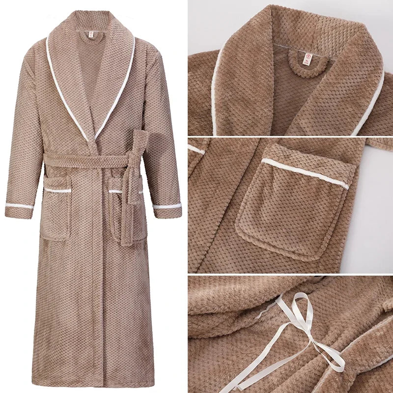 Winter Autumn Thicken Lapel Kimono Shower Robe Men's Warm Flannel Bathrobe Sleepwear with Pocket Loungewear Plus Size 3Xl 4Xl