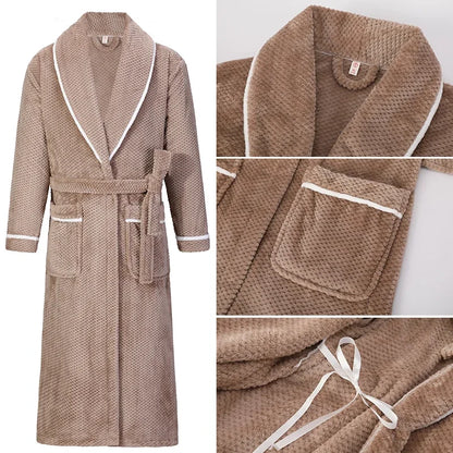 Winter Autumn Thicken Lapel Kimono Shower Robe Men's Warm Flannel Bathrobe Sleepwear with Pocket Loungewear Plus Size 3Xl 4Xl