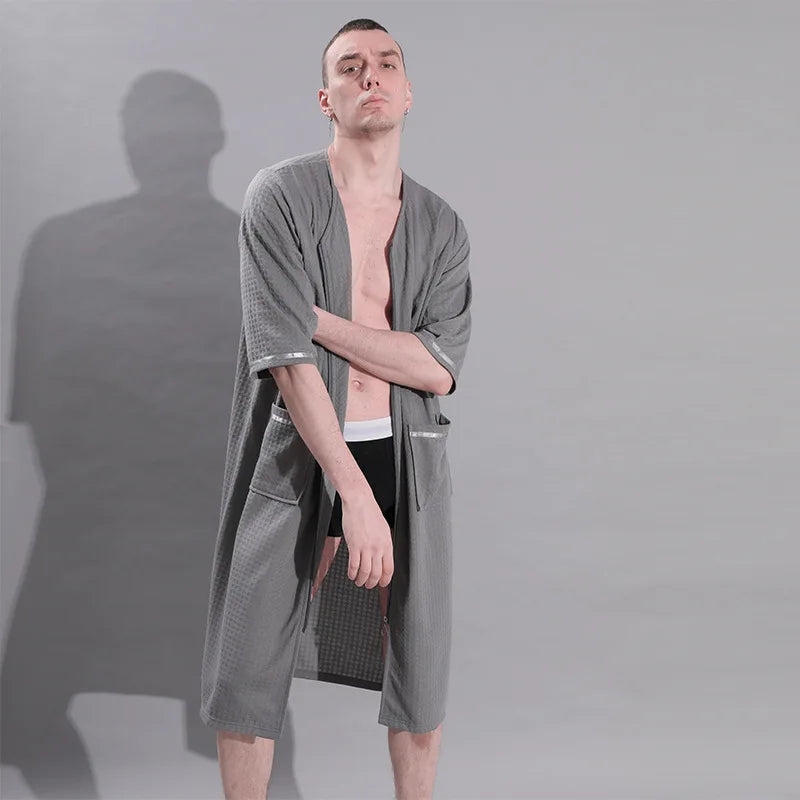Plus Size 3XL Spring Summer Waffle Kimono Bathrobe Gown Couple Robe Nightgown Women Sleepwear Loose Casual Home Wear Loungewear