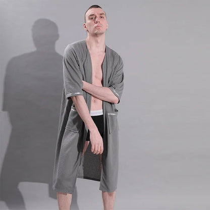 Plus Size 3XL Spring Summer Waffle Kimono Bathrobe Gown Couple Robe Nightgown Women Sleepwear Loose Casual Home Wear Loungewear