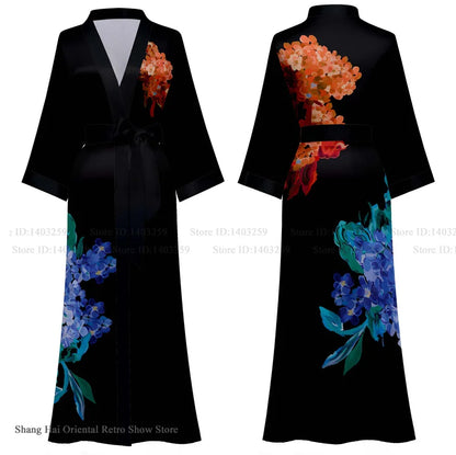 Oversize Long Robe Spring Summer Women Sleepwear Kimono Bathrobe Gown Sexy Satin Nightwear Nightgown Loose Home Dress Loungewear