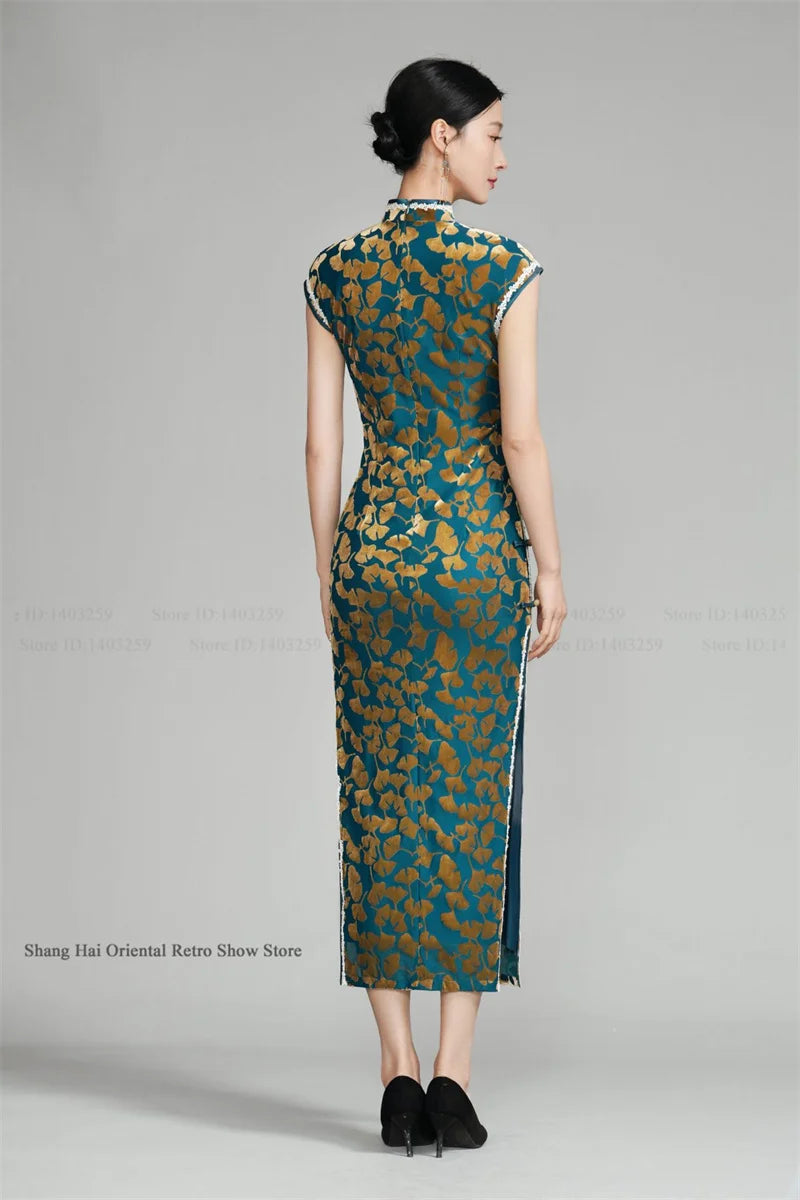 Chinese New Year Chesongam Sexy Long Split Vestidos Festival Party Dress Tradition Mandarin Collar Qipao Hanfu Chinese Dress